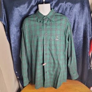 Faconable Plaid Green White Blue Button Down Dress Shirt Casual Top Men's XL